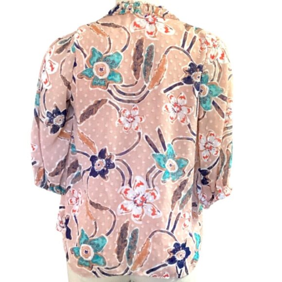 JOIE Polka Dot Tie-Neck Floral & Swiss Dot Blouse Sz S #69P - Picture 6 of 11